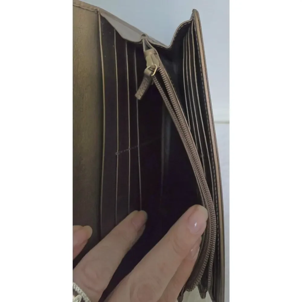 Gucci Women’s Metallic Brown GG Logo Continental Wallet Heart & Bit w/COA